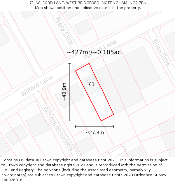 71, WILFORD LANE, WEST BRIDGFORD, NOTTINGHAM, NG2 7RN: Plot and title map