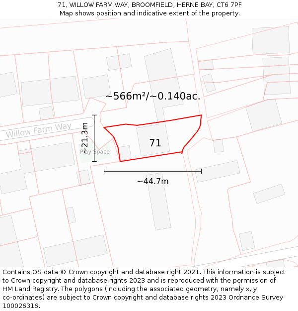 71, WILLOW FARM WAY, BROOMFIELD, HERNE BAY, CT6 7PF: Plot and title map