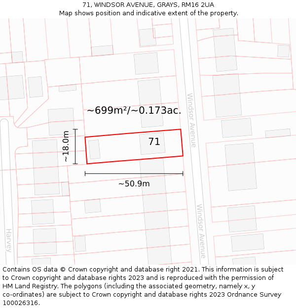 71, WINDSOR AVENUE, GRAYS, RM16 2UA: Plot and title map