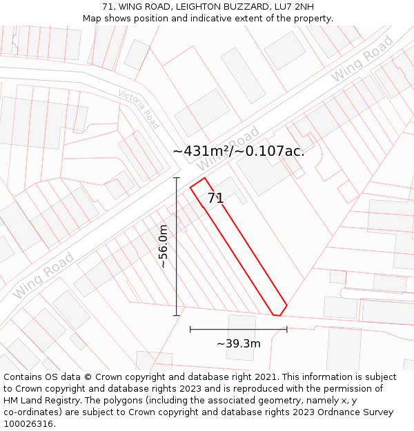 71, WING ROAD, LEIGHTON BUZZARD, LU7 2NH: Plot and title map