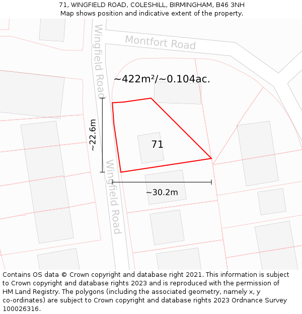 71, WINGFIELD ROAD, COLESHILL, BIRMINGHAM, B46 3NH: Plot and title map