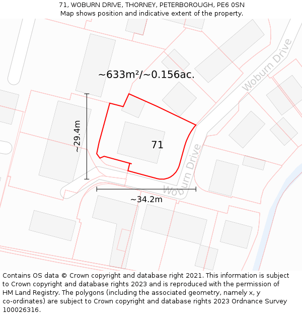 71, WOBURN DRIVE, THORNEY, PETERBOROUGH, PE6 0SN: Plot and title map