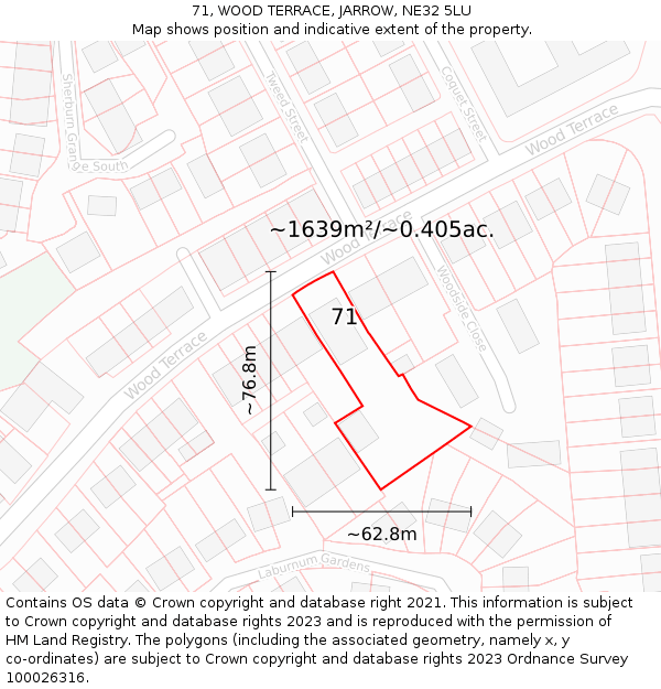 71, WOOD TERRACE, JARROW, NE32 5LU: Plot and title map