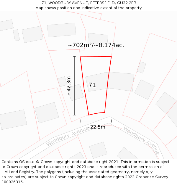 71, WOODBURY AVENUE, PETERSFIELD, GU32 2EB: Plot and title map