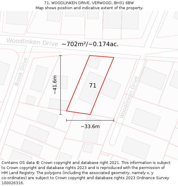 71, WOODLINKEN DRIVE, VERWOOD, BH31 6BW: Plot and title map