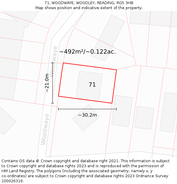 71, WOODWAYE, WOODLEY, READING, RG5 3HB: Plot and title map