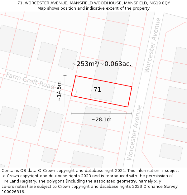 71, WORCESTER AVENUE, MANSFIELD WOODHOUSE, MANSFIELD, NG19 8QY: Plot and title map