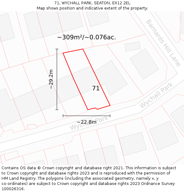 71, WYCHALL PARK, SEATON, EX12 2EL: Plot and title map