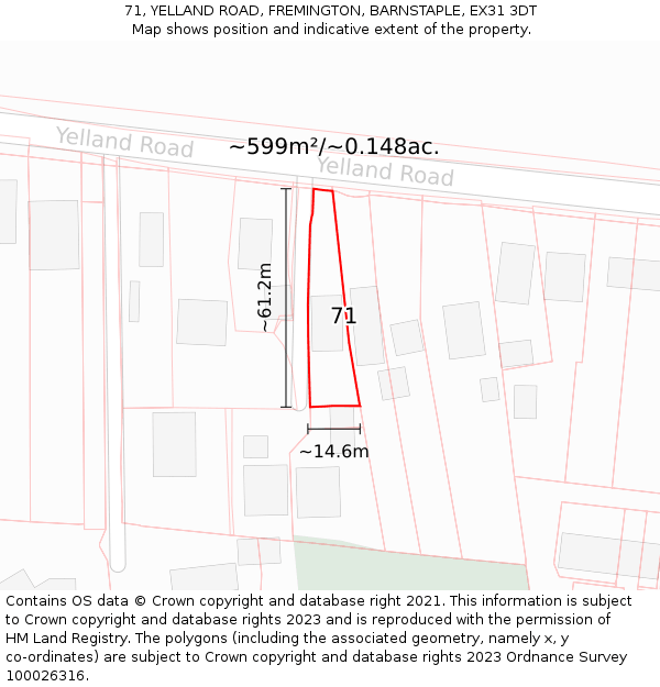 71, YELLAND ROAD, FREMINGTON, BARNSTAPLE, EX31 3DT: Plot and title map