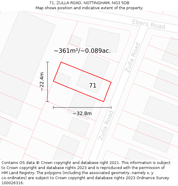 71, ZULLA ROAD, NOTTINGHAM, NG3 5DB: Plot and title map