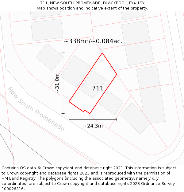 711, NEW SOUTH PROMENADE, BLACKPOOL, FY4 1SY: Plot and title map