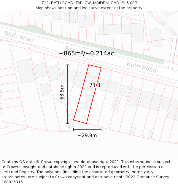 713, BATH ROAD, TAPLOW, MAIDENHEAD, SL6 0PB: Plot and title map