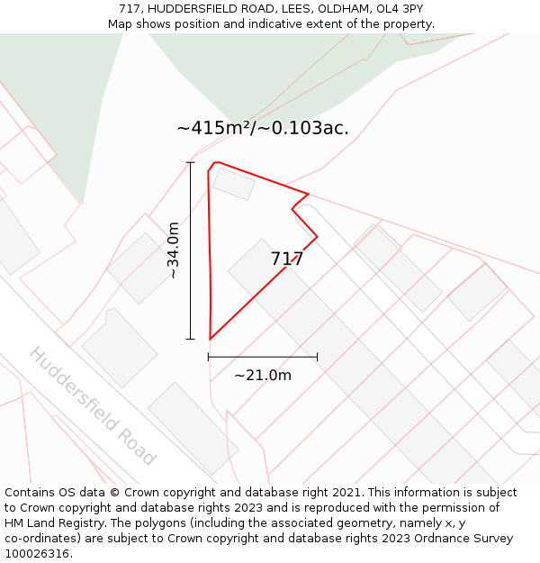 717, HUDDERSFIELD ROAD, LEES, OLDHAM, OL4 3PY: Plot and title map