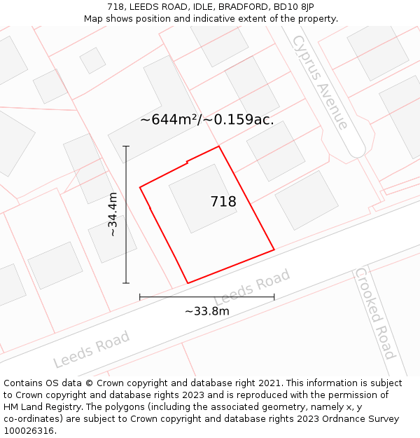 718, LEEDS ROAD, IDLE, BRADFORD, BD10 8JP: Plot and title map