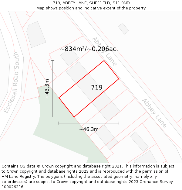 719, ABBEY LANE, SHEFFIELD, S11 9ND: Plot and title map