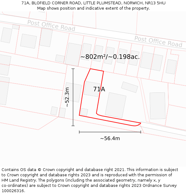 71A, BLOFIELD CORNER ROAD, LITTLE PLUMSTEAD, NORWICH, NR13 5HU: Plot and title map