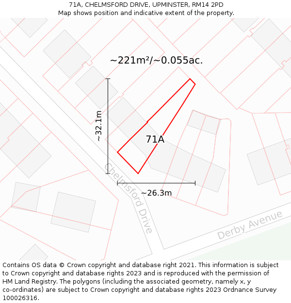 71A, CHELMSFORD DRIVE, UPMINSTER, RM14 2PD: Plot and title map