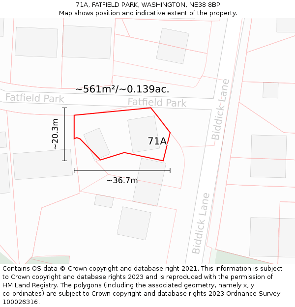 71A, FATFIELD PARK, WASHINGTON, NE38 8BP: Plot and title map