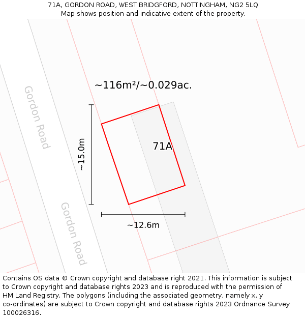 71A, GORDON ROAD, WEST BRIDGFORD, NOTTINGHAM, NG2 5LQ: Plot and title map