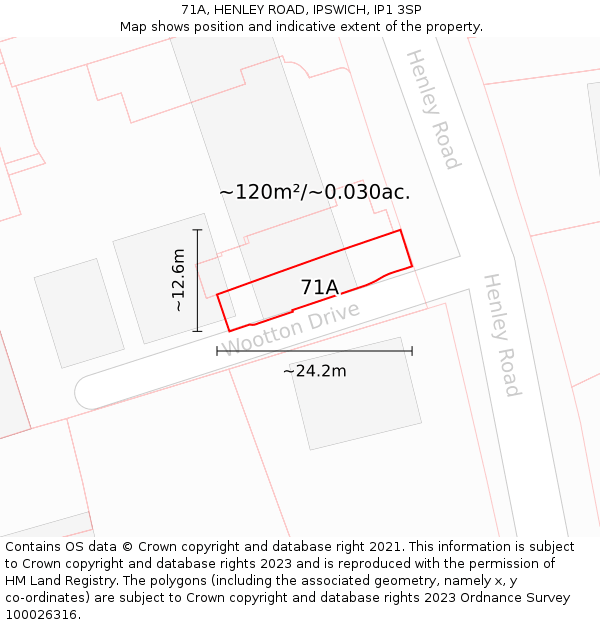 71A, HENLEY ROAD, IPSWICH, IP1 3SP: Plot and title map