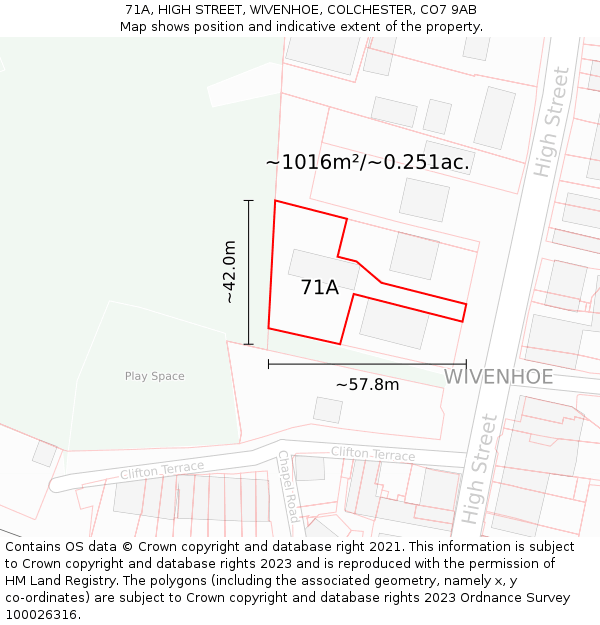 71A, HIGH STREET, WIVENHOE, COLCHESTER, CO7 9AB: Plot and title map