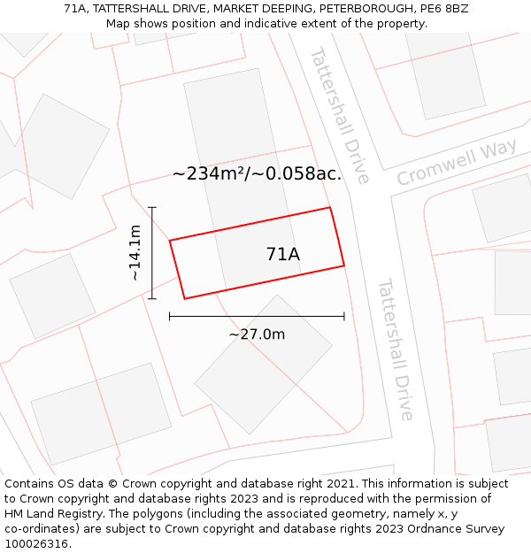 71A, TATTERSHALL DRIVE, MARKET DEEPING, PETERBOROUGH, PE6 8BZ: Plot and title map