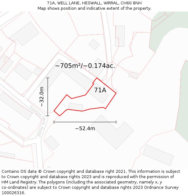 71A, WELL LANE, HESWALL, WIRRAL, CH60 8NH: Plot and title map