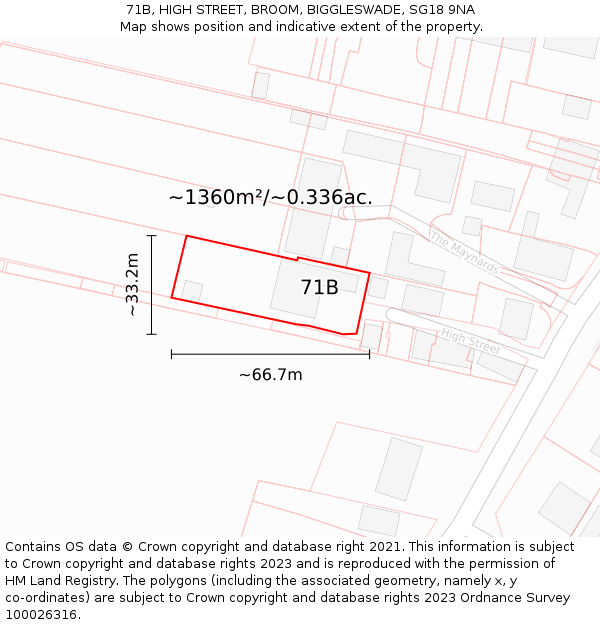 71B, HIGH STREET, BROOM, BIGGLESWADE, SG18 9NA: Plot and title map