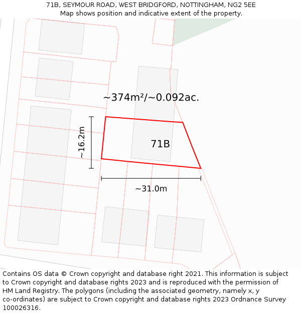 71B, SEYMOUR ROAD, WEST BRIDGFORD, NOTTINGHAM, NG2 5EE: Plot and title map