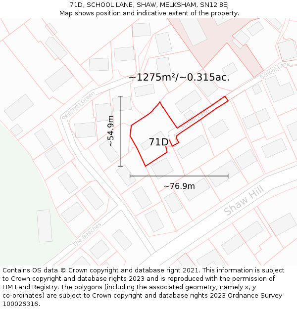 71D, SCHOOL LANE, SHAW, MELKSHAM, SN12 8EJ: Plot and title map