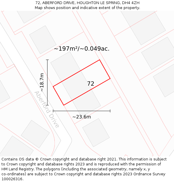 72, ABERFORD DRIVE, HOUGHTON LE SPRING, DH4 4ZH: Plot and title map