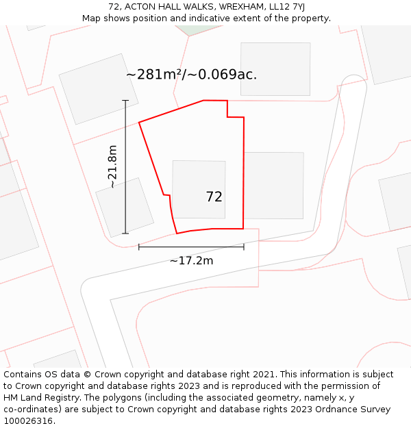 72, ACTON HALL WALKS, WREXHAM, LL12 7YJ: Plot and title map