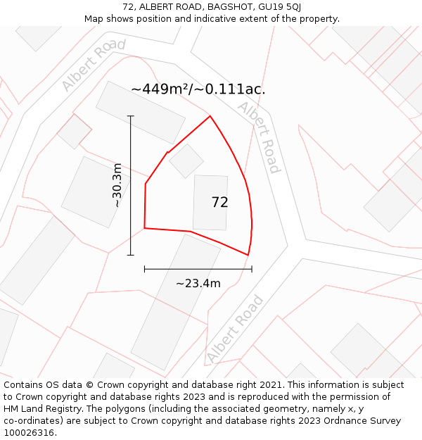 72, ALBERT ROAD, BAGSHOT, GU19 5QJ: Plot and title map