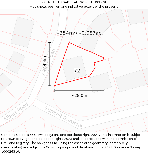 72, ALBERT ROAD, HALESOWEN, B63 4SL: Plot and title map