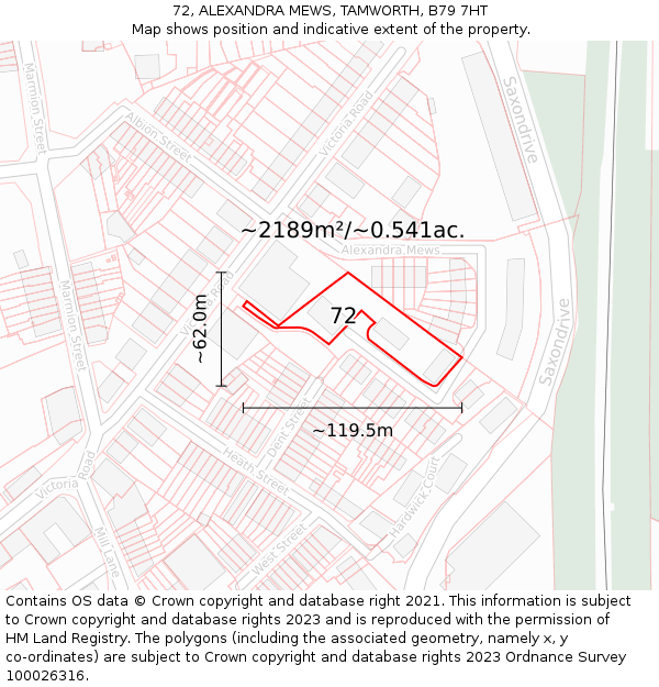 72, ALEXANDRA MEWS, TAMWORTH, B79 7HT: Plot and title map