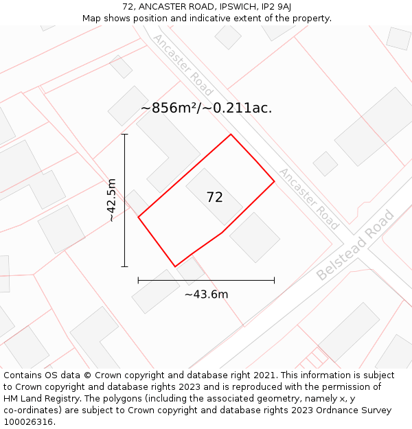 72, ANCASTER ROAD, IPSWICH, IP2 9AJ: Plot and title map