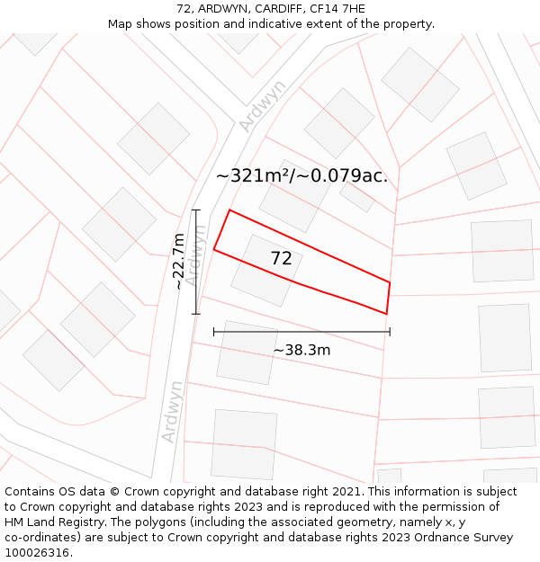 72, ARDWYN, CARDIFF, CF14 7HE: Plot and title map