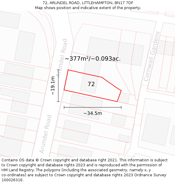 72, ARUNDEL ROAD, LITTLEHAMPTON, BN17 7DF: Plot and title map