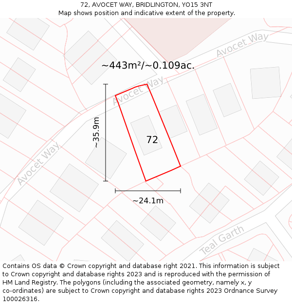 72, AVOCET WAY, BRIDLINGTON, YO15 3NT: Plot and title map