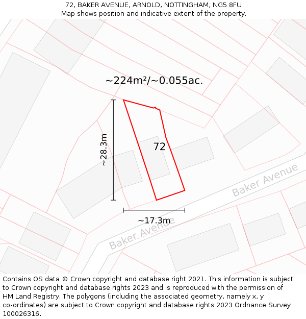 72, BAKER AVENUE, ARNOLD, NOTTINGHAM, NG5 8FU: Plot and title map