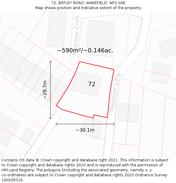 72, BATLEY ROAD, WAKEFIELD, WF2 0AE: Plot and title map