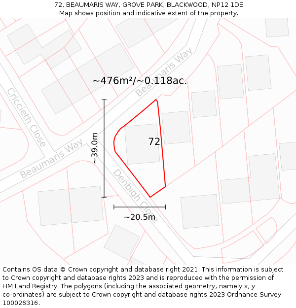 72, BEAUMARIS WAY, GROVE PARK, BLACKWOOD, NP12 1DE: Plot and title map