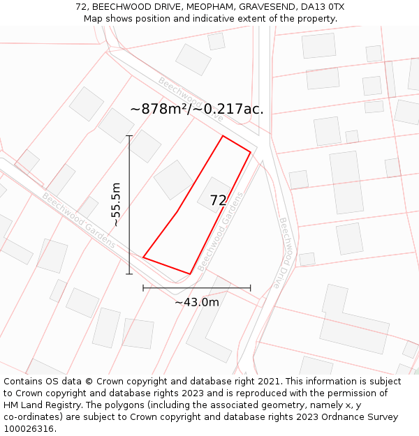 72, BEECHWOOD DRIVE, MEOPHAM, GRAVESEND, DA13 0TX: Plot and title map