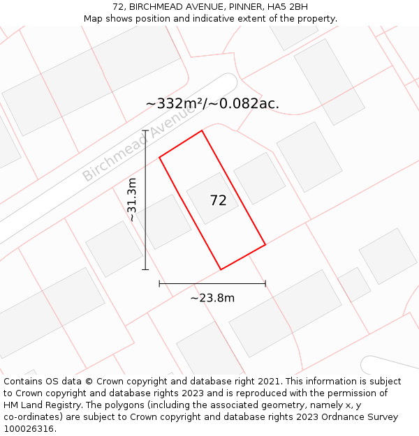 72, BIRCHMEAD AVENUE, PINNER, HA5 2BH: Plot and title map