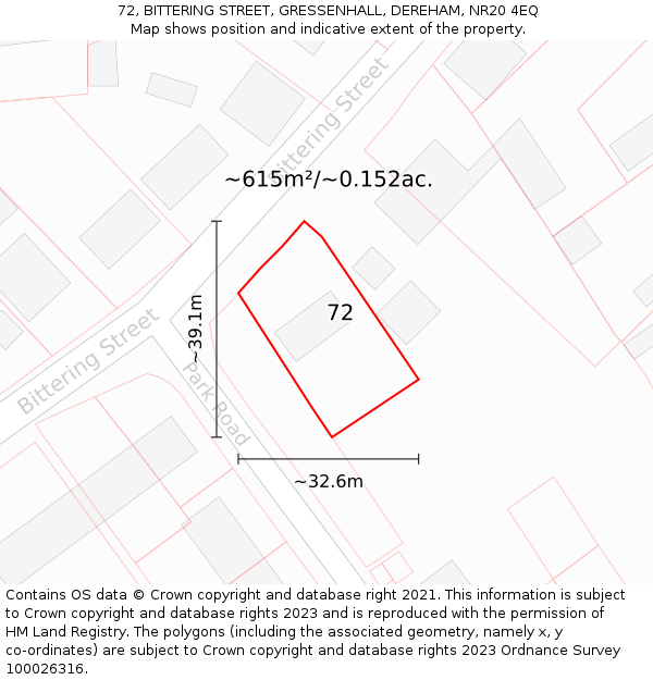 72, BITTERING STREET, GRESSENHALL, DEREHAM, NR20 4EQ: Plot and title map