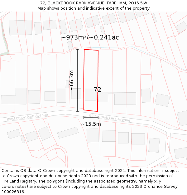 72, BLACKBROOK PARK AVENUE, FAREHAM, PO15 5JW: Plot and title map