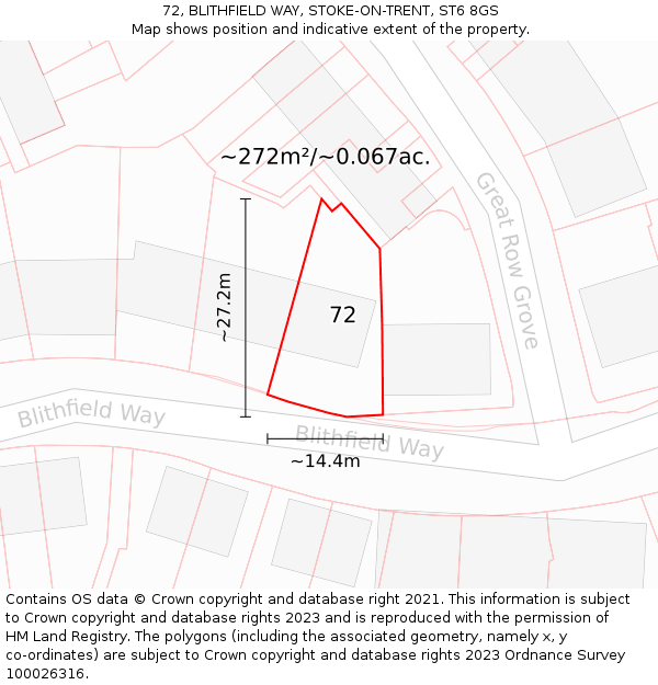 72, BLITHFIELD WAY, STOKE-ON-TRENT, ST6 8GS: Plot and title map