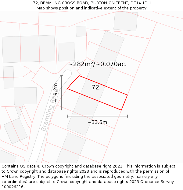 72, BRAMLING CROSS ROAD, BURTON-ON-TRENT, DE14 1DH: Plot and title map