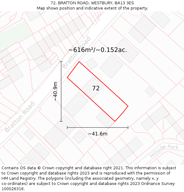 72, BRATTON ROAD, WESTBURY, BA13 3ES: Plot and title map