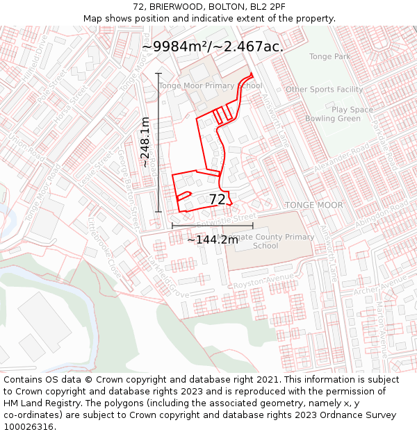 72, BRIERWOOD, BOLTON, BL2 2PF: Plot and title map